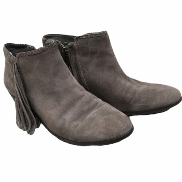 Sam Edelman Boots  Women’s Size 9 Casual Paige Grey Suede Fringe Ankle Booties - Picture 1 of 7